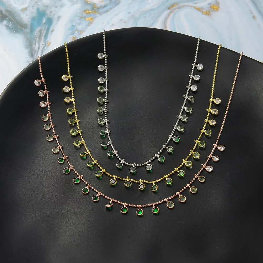 Handmade Personalize Gradient Green Gemstone Choker Necklace,925K silver - Picture 3 of 5